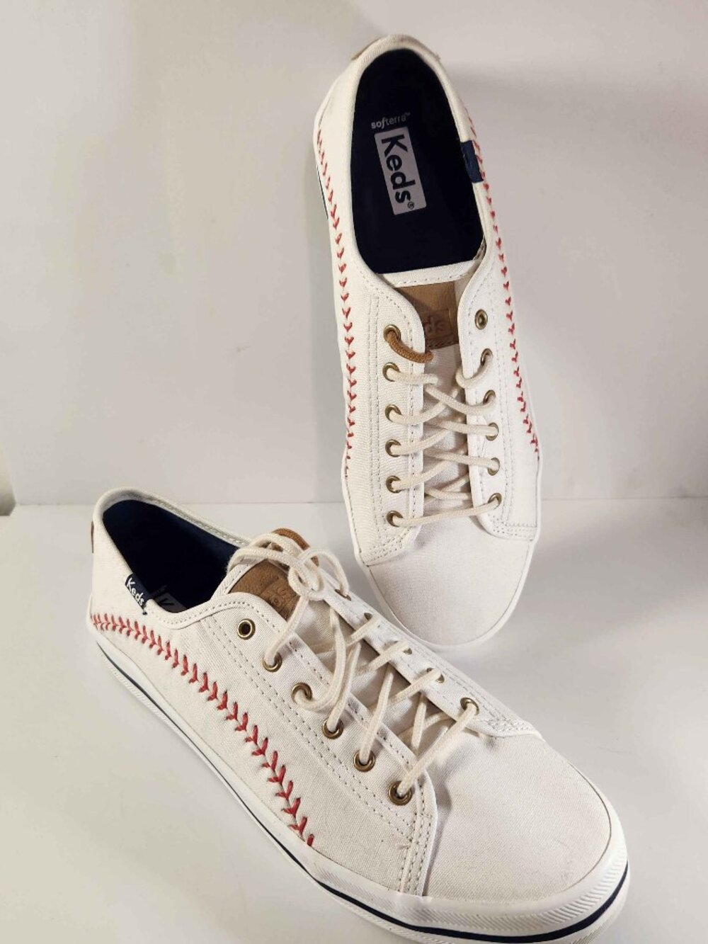 Keds Women's White Canvas Sneakers with Red Stitch Detail